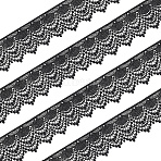 4.8~5 Yards Polyester Lace Trim, Wavy Edged Lace Ribbons, Garment Accessories, with 1Pc Cardboard Display Card, Black, 3-1/2 inch(90mm)(OCOR-FG0001-81A)
