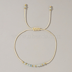 Natural Birthstone Braided Bead Bracelets for Women, Aquamarine, with Brass Beads, Inner Diameter: 11 inch(28cm)(VA8051-3)