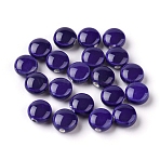 Handmade Porcelain Beads, Bright Glazed Porcelain, Flat Round, Dark Blue, 10.5~11x6~6.5mm, Hole: 1.5mm(X-PORC-S496-E18-10mm)