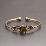 Brass Cuff Bangles, Torque Bangles for Women, Flower, Antique Bronze, Inner Diameter: 2.64 inch(6.7cm), width 11mm(FS-WG1C5BD-01)