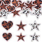 12Pcs 6 Styles Polyester Leopard Print Embroidery Cloth Iron on/Sew on Patches, Costume Accessories, Star & Heart, Mixed Color, 50~65x55~65x1.5mm, 2pcs/style(PATC-TA0001-57)