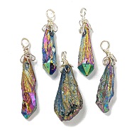 Electroplated Platinum Palted Copper Wire Wrapped Natural Quartz Crystal Pendants, Nuggets Charms, Colorful, 30~43.5x8~14.5x6~12mm, Hole: 3.5~4mm(G-L133-07H)