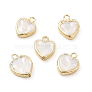 Shell Pearl Heart Charms, with Brass Loops, Light Gold, 14~15x10~11x3~4mm, Hole: 1.8mm(PEAR-P004-65KCG)