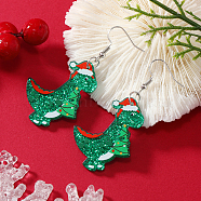 Cute Christmas Dinosaur Acrylic Dangle Earrings, Platinum, Green(WY1502-2)