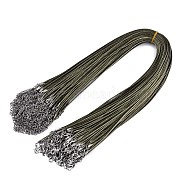 Waxed Cotton Cord Necklace Making, with Alloy Lobster Claw Clasps and Iron End Chains, Platinum, Olive, 17.12 inch(43.5cm), 1.5mm(MAK-S034-020)