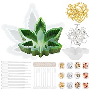 DIY Pot Leaf Ashtray Silicone Molds Kits, Stirring Rod, Disposable Latex Finger Cots, Transfer Pipettes, Silicone Stirring Bowl, Zinc Alloy Cabochons, Nail Art Tinfoil, Mixed Color, 15.7x17.5x3.5cm, Inner Diameter: 15.2x17cm, 1pc(DIY-OC0003-53)