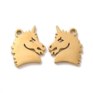 Ion Plating(IP) 304 Stainless Steel Charms, Unicorn, Golden, 14x13x1.4mm, Hole: 1.8mm(STAS-M089-38G)
