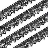 FINGERINSPIRE 4.8~5 Yards Polyester Lace Trim, Wavy Edged Lace Ribbons, Garment Accessories, with 1Pc Cardboard Display Card, Black, 3-1/2 inch(90mm)(OCOR-FG0001-81A)