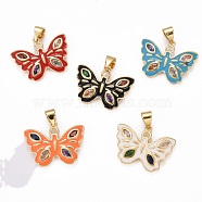 Brass Micro Pave Clear Cubic Zirconia Pendants, with Enamel, Long-Lasting Plated, Real 18K Gold Plated, Butterfly, Mixed Color, 15.5x20.5x2.5mm, Hole: 3x4mm(ZIRC-J025-17G)