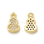 Brass Micro Pave Cubic Zirconia Charms, Gourd Charm, Real 18K Gold Plated, 10x6x1.5mm, Hole: 1.2mm(KK-P228-36G)