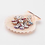 Acrylic Rhinestone Spacer Beads, Brass, Silver Color Plated, Mixed Color, Size:about 6mm in diameter, hole: 0.7mm(X-RSB6mm)