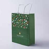 kraft Paper Bags, with Handles, Gift Bags, Shopping Bags, For Christmas Party Bags, Rectangle, Green, 21x15x8cm(CARB-E002-S-B06)