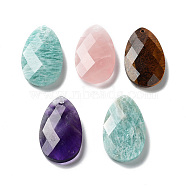 Natural Mixed Stone Pendants, Faceted Teardrop Charms, 30x18x6mm, Hole: 1.5mm(G-G069-04)