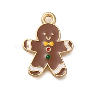 Christmas Theme Alloy Enamel Pendants, Light Gold, Gingerbread Man, 18.5x14.5x1.5mm, Hole: 1.6mm(FIND-M039-02I)