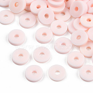 Handmade Polymer Clay Beads, Disc/Flat Round, Heishi Beads, Pink, 6x1mm, Hole: 2mm, about 23500pcs/1000g(CLAY-R067-6.0mm-B27)