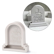 Silicone Halloween Tombstone Candle Molds, for Scented Candle Making, Skull Pattern, 101x90x30mm(DIY-A040-05B)