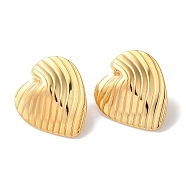 Textured Heart Ion Plating(IP) 304 Stainless Steel Stud Earrings for Women, Golden, 30x26mm(EJEW-L287-018G)