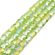 AB Color Plate Glass Beads Strands, Imitation Jade, Faceted Bamboo Stick, Green Yellow, 10.5~11x8x5mm, Hole: 1mm, about 60pcs/strand, 24.80~25.20''(63~64cm)(EGLA-P051-06A-C04)