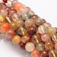 Round Natural Rutilated Quartz Beads Strands, Grade AA, 8mm, Hole: 1mm, about 51pcs/strand, 15.74 inch(G-L425-36-8mm)