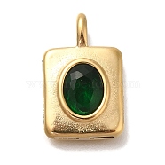 PVD Vacuum Plating 304 Stainless Steel Pendants, with Rhinestone, Real 18K Gold Plated, Rectangle with Oval Charm, Emerald, 20x12.5x4.5mm, Hole: 1.6mm(STAS-S148-25G)