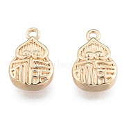 Brass Charms, Cadmium Free & Nickel Free & Lead Free, Gourd with Chinese Characters, Real 18K Gold Plated, 13x9x3.5mm, Hole: 1mm(KK-N216-554LG)