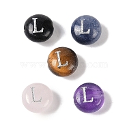 Natural Mixed Gemstone Beads, Flat Round with Letter, Letter L, 8.5~9x5~5.5mm, Hole: 1.2mm(G-L524-20L)