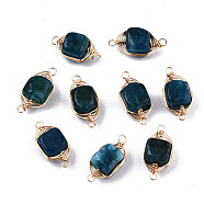 Natural Agate Links Connectors, Light Gold Tone Brass Wire Wrapped, Cube, Teal, 17x8.5x7mm, Hole: 1.6mm(G-T131-99A)