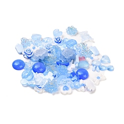 Luminous Resin Decoden Cabochons, Glow in the Dark Flower Mixed Shapes, Deep Sky Blue, 6~15x7~12x2~6.5mm, about 3000pcs/set(RESI-K036-05D)