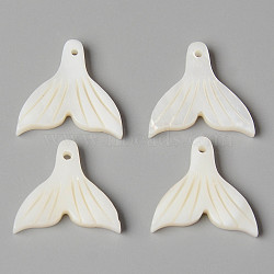 Natural Freshwater Shell Pendants, Mermaid Tail Shape, Creamy White, 18x19x3mm, Hole: 1mm(SHEL-N026-83)