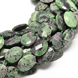 Natural Ruby in Zoisite Beads Strands, Faceted Oval, 25x18x7mm, Hole: 1mm, about 15pcs/strand, 16 inch(G-P071-70)