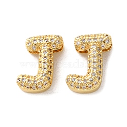 Rack Plating Brass Micro Pave Cubic Zirconia Slide Charms, Long-Lasting Plated, Lead Free & Cadmium Free, Real 18K Gold Plated, Letter, Letter J, 13.5x10x4.7mm, Hole: 10.7x1.5mm(KK-C084-34G-J)