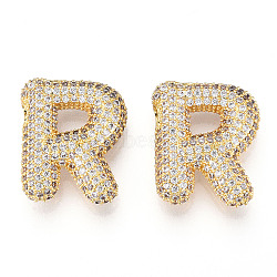 Brass Micro Pave Cubic Zirconia Pendants, Alphabet, Letter R, 27x25x8mm, Hole: 4x2.5mm(KK-N254-06G-R)