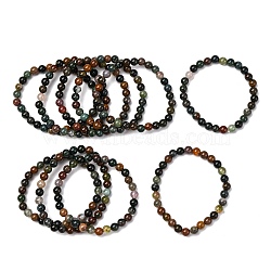 Natural Indian Agate Beaded Stretch Bracelets, Round, Beads: 6~6.5mm, Inner Diameter: 2-1/4 inch(5.55cm)(BJEW-D446-B-46)