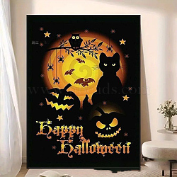 DIY Halloween Theme Diamond Painting Kit, Including Resin Rhinestones Bag, Diamond Sticky Pen, Tray Plate and Glue Clay, Cat Shape, 20x20x2mm(DIAM-O001-01V)