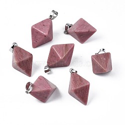Natural Rhodochrosite Pendants, with Platinum Plated Iron Findings, Bicone, 28~29.5x20x20mm, Hole: 4~5x6.5~7mm(X-G-N326-107B)