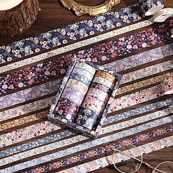 DIY Scrapbook Decorative Adhesive Tapes, Flower Pattern Washi Tape, Mixed Color, 110x90x40mm, 12 rolls/set(PW-WG0BB5B-02)