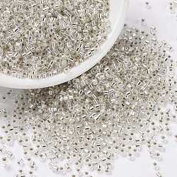 Cylinder Seed Beads, Silver Lined, Round Hole, Uniform Size, Silver, 2x1.5mm, Hole: 0.8mm, about 888pcs/10g(X-SEED-H001-G09)