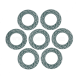 430 Stainless Steel Filigree Pendants, Spray Painted, Etched Metal Embellishments, Flat Round, Teal, 41x0.5mm, Hole: 1mm(X-STAS-S108-07B)