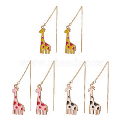 3 Pair 3 Color Alloy Enamel Giraffe Dangle Stud Earrings, Golden Brass Ear Threads for Women, Mixed Color, 108mm, Pin: 0.8mm, 1 Pair/color(EJEW-JE05145)