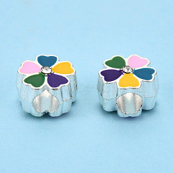 Alloy Enamel European Beads, Large Hole Beads, Cadmium Free & Lead Free, Silver, Flower, Colorful, 11.5x11.5x8.5mm, Hole: 4.5mm(MPDL-T005-005F-RS)