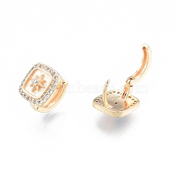 Clear Cubic Zirconia Square with Star Hoop Earrings, Brass Jewelry for Women, Nickel Free, Real 18K Gold Plated, 10.5x10x10mm, Pin: 0.8mm(EJEW-F291-06G)