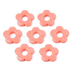 Opaque Acrylic Bead Frames, Flower, Coral, 19x20x3.5mm, Hole: 1.6mm, Inner Diameter: 6.5mm, about 632pcs/500g(SACR-TAC0004-01C)