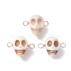 Halloween Synthetic Magnesite Skull Links Connector Charms, with Golden Tone Copper Wire Double Loops, 14.5x20x12.5mm, Hole: 2.5mm(PALLOY-JF02700)