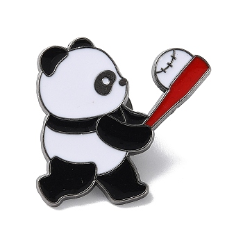 Sports Theme Panda Enamel Pins, Gunmetal Alloy Brooch for Backpack Clothes, Baseball, 28x30mm