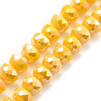 AB Color Plate Glass Beads Strands, Opaque Color, Faceted Half Round, Gold, 7~7.5x5mm, Hole: 1mm, about 80pcs/strand, 20.87''~21.26''(53~54cm)