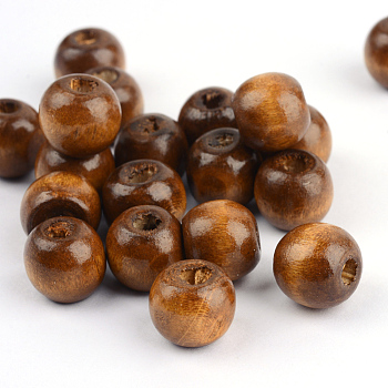 Des perles en bois naturel, couleurs vives, ronde, teinte, selle marron, 8x7mm, Trou: 3mm
