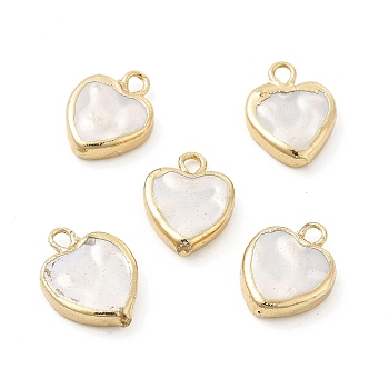 Shell Pearl Heart Charms, with Brass Loops, Light Gold, 14~15x10~11x3~4mm, Hole: 1.8mm