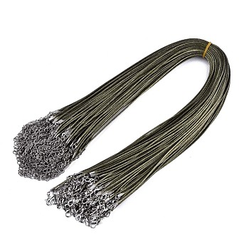 Waxed Cotton Cord Necklace Making, with Alloy Lobster Claw Clasps and Iron End Chains, Platinum, Olive, 17.12 inch(43.5cm), 1.5mm