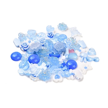 Luminous Resin Decoden Cabochons, Glow in the Dark Flower Mixed Shapes, Deep Sky Blue, 6~15x7~12x2~6.5mm, about 3000pcs/set