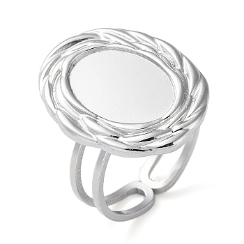 Non-Tarnish 304 Stainless Steel Open Cuff Ring Components, Bezel Cup Ring Settings, Oval, Stainless Steel Color, Inner Diameter: 16.8mm, Tray: 14x10mm